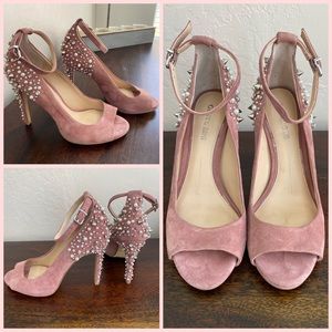 Gianni Bini Pink Studded Bedazzled Peep Toe Heels
